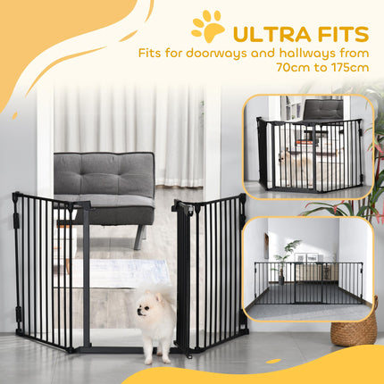 3-Panel Metal Pet Gate Playpen with Automatic Close Door for Dogs - Black