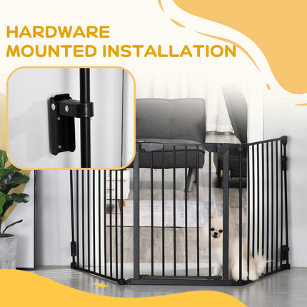 3-Panel Metal Pet Gate Playpen with Automatic Close Door for Dogs - Black