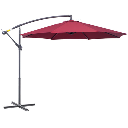 3 Metre Garden Banana Parasol with Crank Handle and Cross Base - Wine Red
