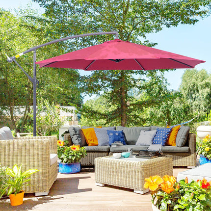 3 Metre Garden Banana Parasol with Crank Handle and Cross Base - Wine Red