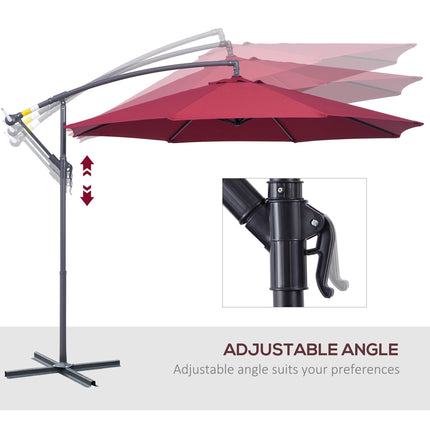 3 Metre Garden Banana Parasol with Crank Handle and Cross Base - Wine Red