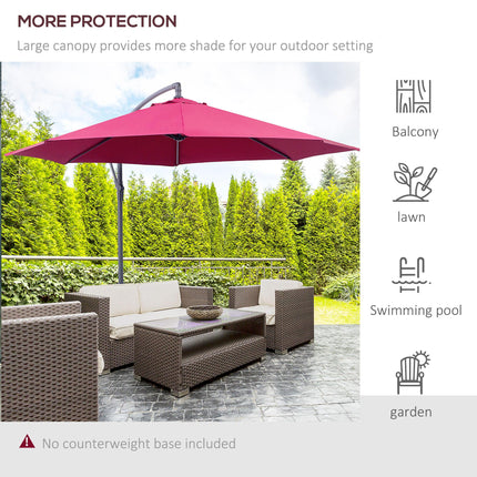3 Metre Garden Banana Parasol with Crank Handle and Cross Base - Wine Red