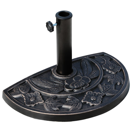 Heavy Duty Resin Half-Round Parasol Base with Decorative Flower Pattern - Bronze