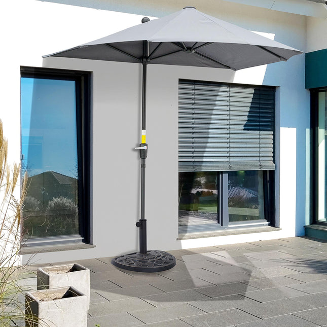 Heavy Duty Resin Half-Round Parasol Base with Decorative Flower Pattern - Bronze