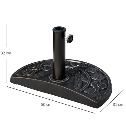 Heavy Duty Resin Half-Round Parasol Base with Decorative Flower Pattern - Bronze