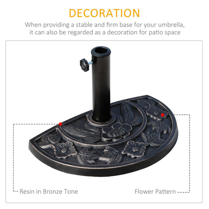 Heavy Duty Resin Half-Round Parasol Base with Decorative Flower Pattern - Bronze
