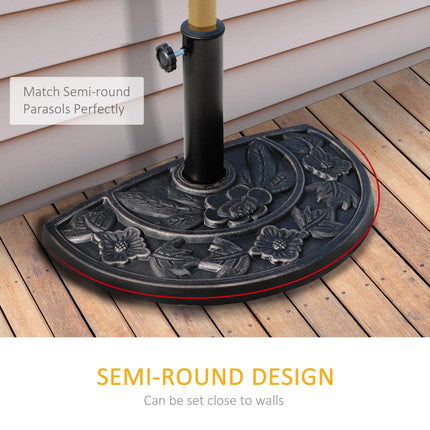 Heavy Duty Resin Half-Round Parasol Base with Decorative Flower Pattern - Bronze
