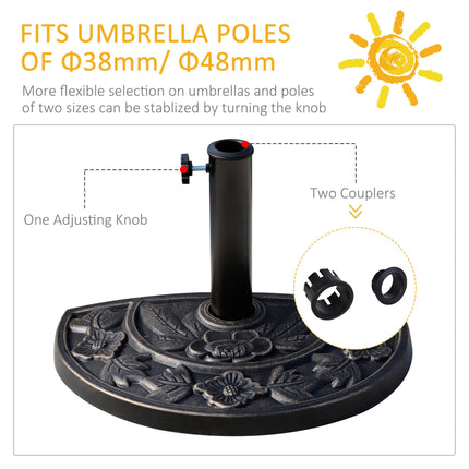 Heavy Duty Resin Half-Round Parasol Base with Decorative Flower Pattern - Bronze
