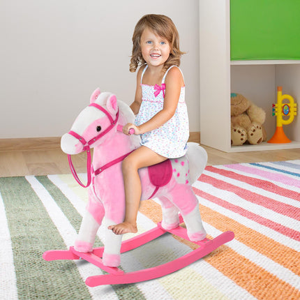 Childrens Plush Rocking Horse with Sound - Pink