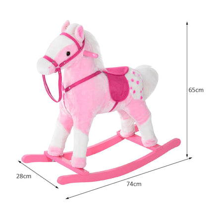 Childrens Plush Rocking Horse with Sound - Pink