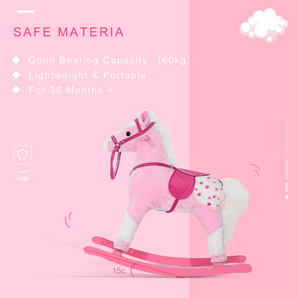 Childrens Plush Rocking Horse with Sound - Pink