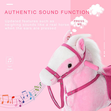 Childrens Plush Rocking Horse with Sound - Pink