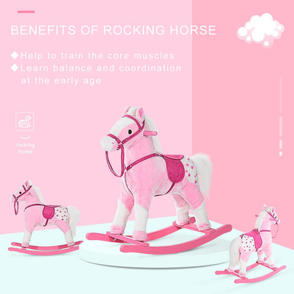 Childrens Plush Rocking Horse with Sound - Pink