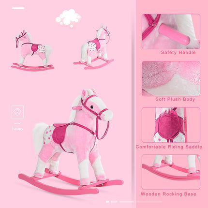 Childrens Plush Rocking Horse with Sound - Pink