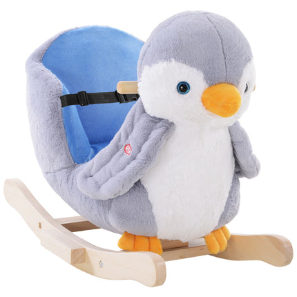 Rocking Animal Penguin Plush Musical Rocker with 32 Songs Wide Seat Handlebar - Multicoloured