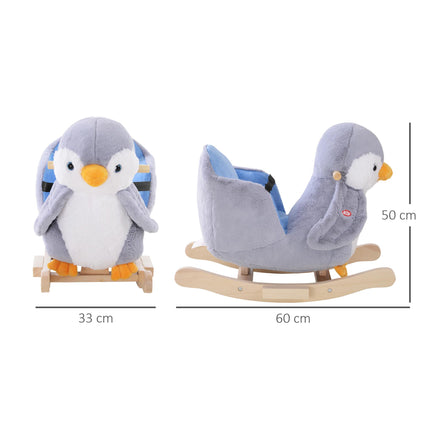 Rocking Animal Penguin Plush Musical Rocker with 32 Songs Wide Seat Handlebar - Multicoloured