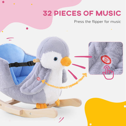 Rocking Animal Penguin Plush Musical Rocker with 32 Songs Wide Seat Handlebar - Multicoloured
