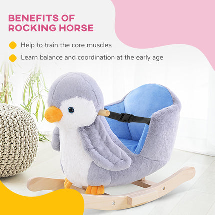 Rocking Animal Penguin Plush Musical Rocker with 32 Songs Wide Seat Handlebar - Multicoloured