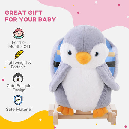 Rocking Animal Penguin Plush Musical Rocker with 32 Songs Wide Seat Handlebar - Multicoloured