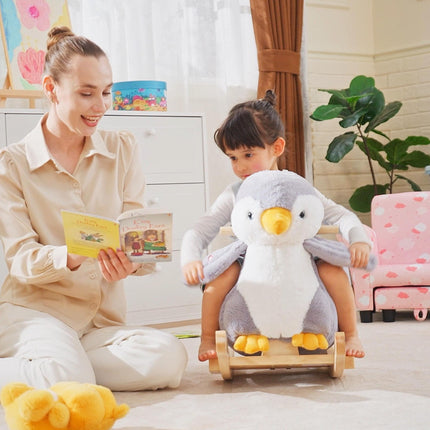 Rocking Animal Penguin Plush Musical Rocker with 32 Songs Wide Seat Handlebar - Multicoloured