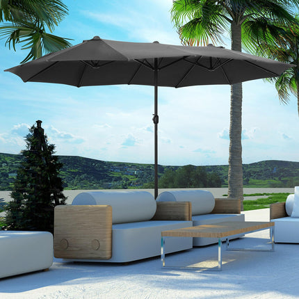 4.6m Double-Sided Garden Parasol with Cross Base Outdoor Patio Umbrella - Grey