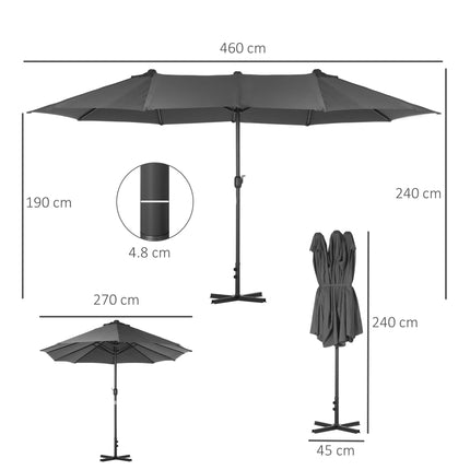 4.6m Double-Sided Garden Parasol with Cross Base Outdoor Patio Umbrella - Grey