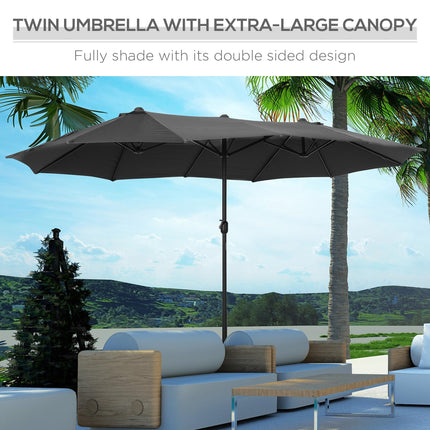 4.6m Double-Sided Garden Parasol with Cross Base Outdoor Patio Umbrella - Grey