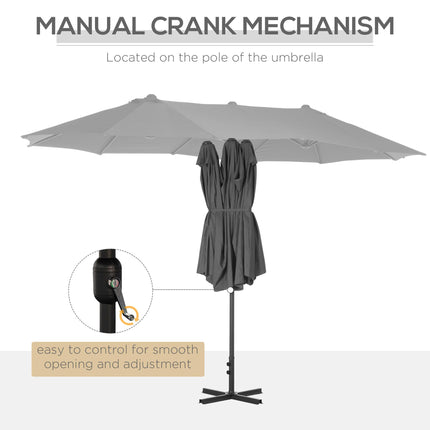 4.6m Double-Sided Garden Parasol with Cross Base Outdoor Patio Umbrella - Grey