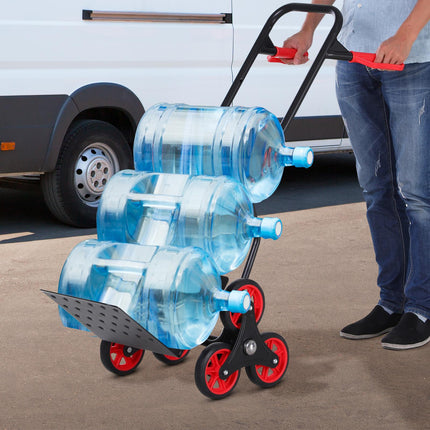 Steel Climbing Handling Trolley 6-Wheel Load Cart 150kg - Black & Red
