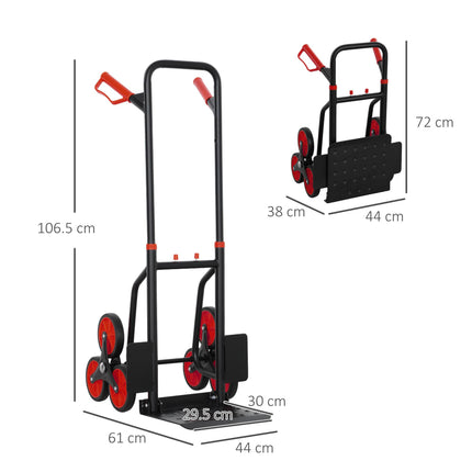Steel Climbing Handling Trolley 6-Wheel Load Cart 150kg - Black & Red
