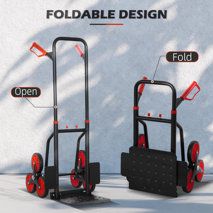 Steel Climbing Handling Trolley 6-Wheel Load Cart 150kg - Black & Red