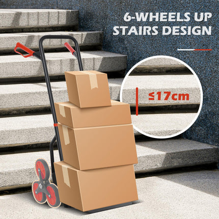 Steel Climbing Handling Trolley 6-Wheel Load Cart 150kg - Black & Red