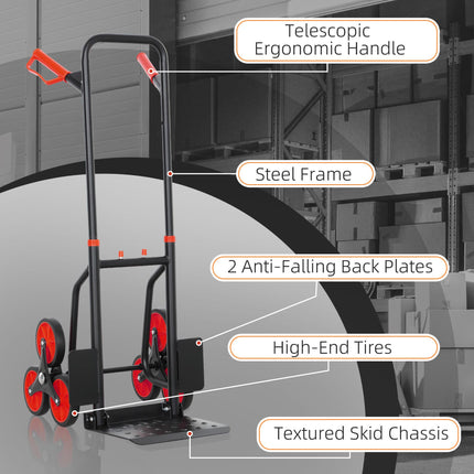 Steel Climbing Handling Trolley 6-Wheel Load Cart 150kg - Black & Red