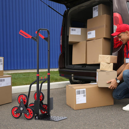 Steel Climbing Handling Trolley 6-Wheel Load Cart 150kg - Black & Red