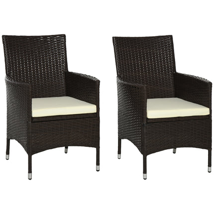 2 Seater Outdoor Rattan Dining Chairs with Cushions - Deep Coffee