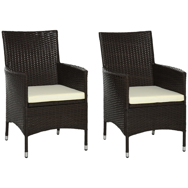 2 Seater Outdoor Rattan Dining Chairs with Cushions - Deep Coffee