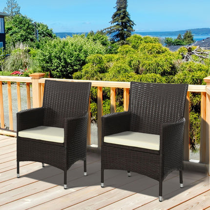 2 Seater Outdoor Rattan Dining Chairs with Cushions - Deep Coffee