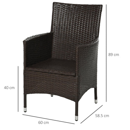 2 Seater Outdoor Rattan Dining Chairs with Cushions - Deep Coffee