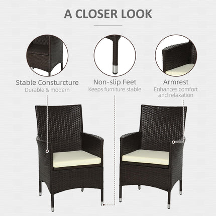 2 Seater Outdoor Rattan Dining Chairs with Cushions - Deep Coffee