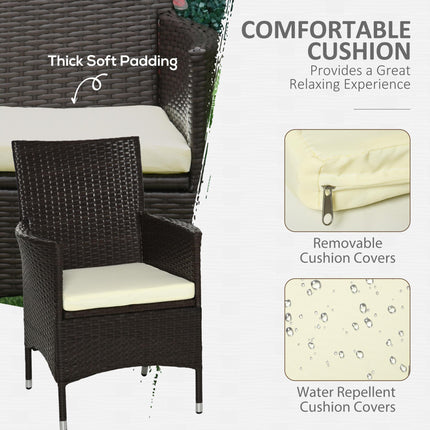 2 Seater Outdoor Rattan Dining Chairs with Cushions - Deep Coffee
