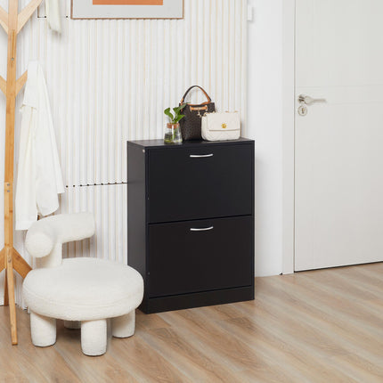 2-Tier Shoe Cabinet Storage Cupboard with Drawer and Adjustable Shelf Large Capacity - Black