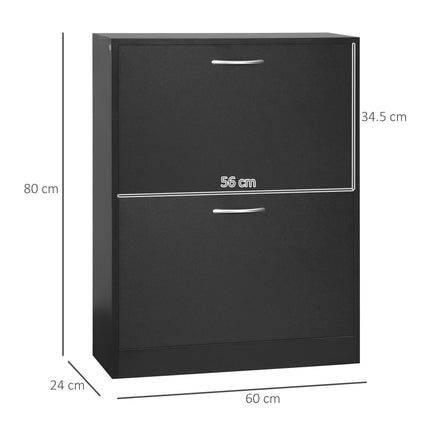 2-Tier Shoe Cabinet Storage Cupboard with Drawer and Adjustable Shelf Large Capacity - Black