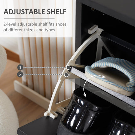 2-Tier Shoe Cabinet Storage Cupboard with Drawer and Adjustable Shelf Large Capacity - Black