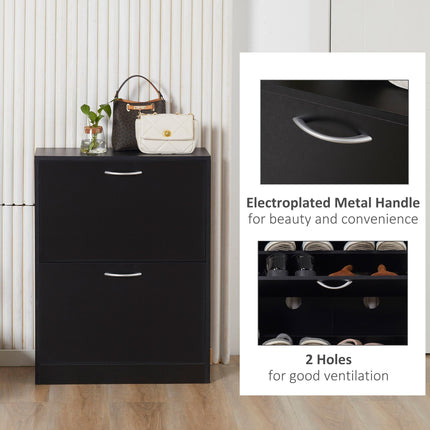 2-Tier Shoe Cabinet Storage Cupboard with Drawer and Adjustable Shelf Large Capacity - Black