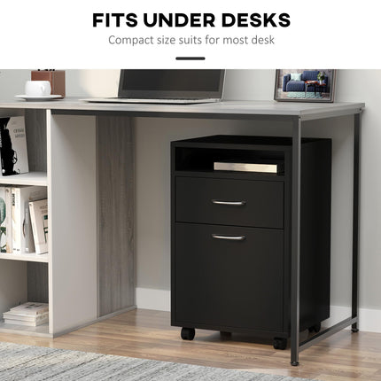 60cm Mobile Storage Cabinet with Drawer, Open Shelf & Metal Handles on Wheels - Black