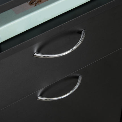60cm Mobile Storage Cabinet with Drawer, Open Shelf & Metal Handles on Wheels - Black
