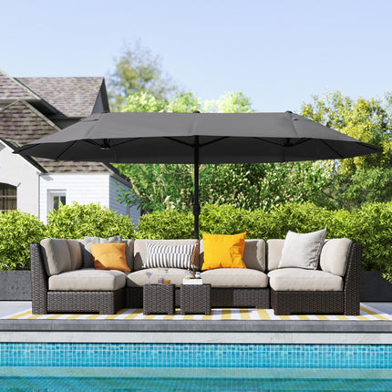 4.6m Double-Sided Patio Parasol Sun Umbrella with Crank Lift - Black
