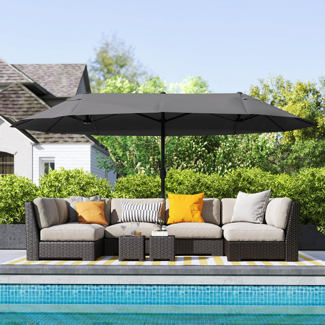 4.6m Double-Sided Patio Parasol Sun Umbrella with Crank Lift - Black