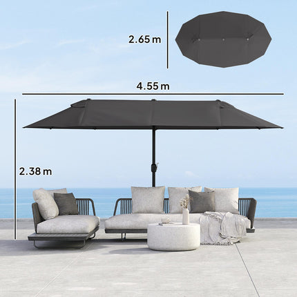 4.6m Double-Sided Patio Parasol Sun Umbrella with Crank Lift - Black