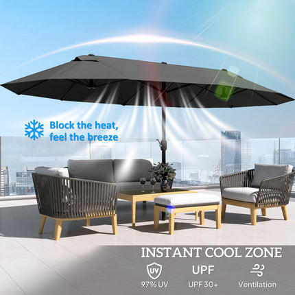 4.6m Double-Sided Patio Parasol Sun Umbrella with Crank Lift - Black